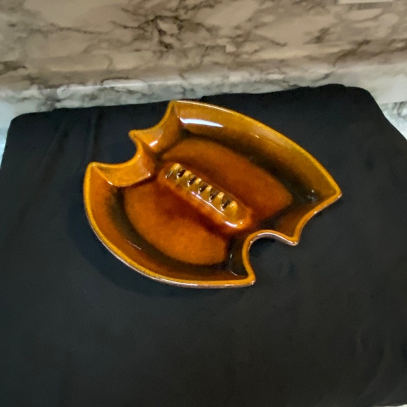 01 Mid century modern ashtray 9" Pottery Brown Glaze Made In USA Large - Picture 2 of 6